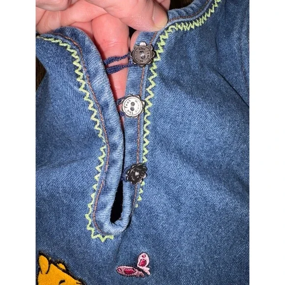 Vintage Disney Winnie the Pooh Denim Jumper Dress 4t Rare Piglet Y2K embroidered - Picture 5 of 5